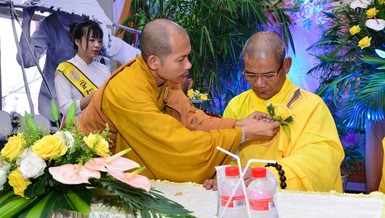 Cài hoa hồng tại lễ Vu lan chùa Thanh Lâm