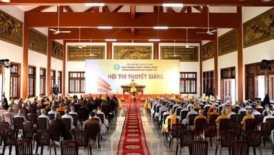 Quang cảnh hội thi thuyết giảng tại chùa Quốc Ân Khải Tường