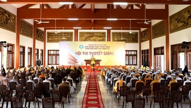 Quang cảnh hội thi thuyết giảng tại chùa Quốc Ân Khải Tường