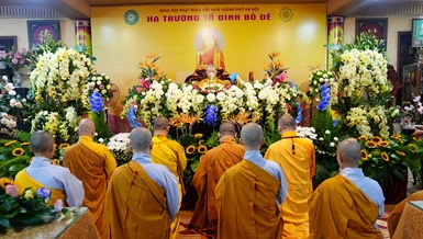 Đại diện hành giả Tăng Ni trong Q.Long Biên và H.Gia Lâm đảnh lễ Hòa thượng Chứng minh