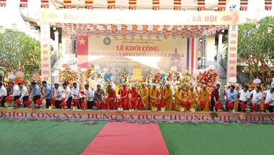 Thực hiện nghi thức khởi công trùng tu chùa Hội Xá - Tiên Linh tự 