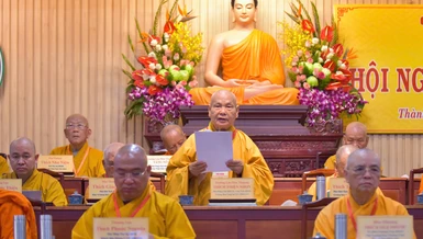 Trưởng lão Hòa thượng Thích Thiện Nhơn phát biểu khai mạc hội nghị - Ảnh: Quảng Đạo/BGN