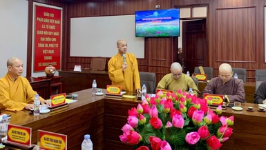 Đại đức Thích Chúc Tiếp báo cáo hoạt động Phật sự Quý I năm 2025