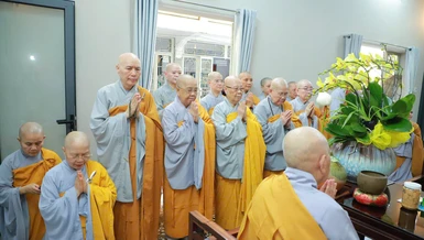 Chư Ni Phân ban Ni giới TP.HCM đảnh lễ Ni trưởng Thích nữ Tịnh Nguyện, tại chùa Phước Hải