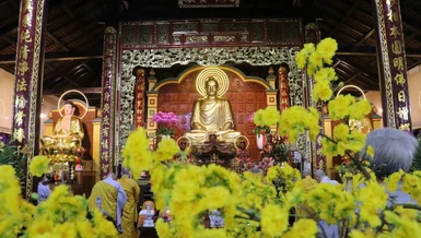 Sắc xuân nơi chánh điện chùa Linh Nguyên