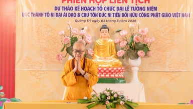 Hòa thượng Thích Tánh Nhiếp tại buổi họp liên tịch chuẩn bị tổ chức Đại lễ tưởng niệm Đức Thánh Tổ Ni Đại Ái Đạo