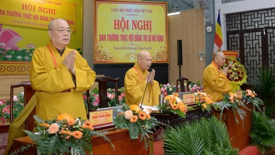 Chư vị giáo phẩm chủ tọa Hội nghị Ban Thường trực Hội đồng Trị sự mở rộng - Ảnh: Bảo Toàn/Báo Giác Ngộ
