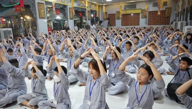 Khóa tu mùa hè tại chùa Hoằng Linh bế mạc - Ảnh: N.Danh