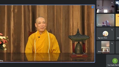 Hòa thượng Thích Bảo Nghiêm, Trưởng ban Hoằng pháp T.Ư chia sẻ tại khóa tập huấn online chiều 8-12
