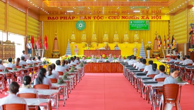 Huynh trưởng bậc Lực VI các tỉnh Tây Nguyên tại lễ khai mạc kỳ thi kết thúc năm nhất tại chùa Vạn Phật (Gia Lai)