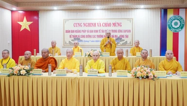 Hòa thượng Thích Huệ Trí, Phó Chủ tịch Hội đồng Trị sự, Trưởng ban Trị sự GHPGVN tỉnh Bà Rịa - Vũng Tàu phát biểu chào mừng 