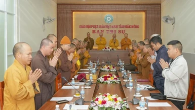 Ban Trị sự Phật giáo tỉnh Đắk Nông, Ban Hoằng pháp T.Ư và Phân ban Hoằng pháp đồng bào dân tộc thiểu số T.Ư thảo luận về Khóa hoằng pháp tu học cho đồng bào dân tộc thiểu số