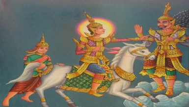 Kiền-trắc-mã/Kanthaka trong Cuộc ra đi vĩ đại, tranh tường chùa Giồng Lức, Trà Vinh