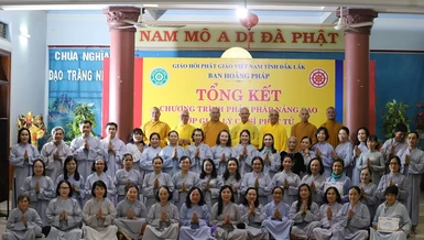 Ban Hoằng pháp GHPGVN tỉnh Đắk Lắk tổng kết Lớp giáo lý Phật pháp nâng cao dành cho Phật tử tại chùa Nghĩa Phú