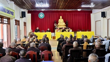 Quang cảnh hội nghị diễn ra tại chùa Sắc tứ Khải Đoan