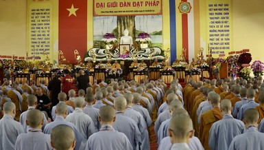 Ban Trị sự GHPGVN tỉnh Long An tổ chức Đại giới đàn Đạt Pháp tại hai điểm: chùa Pháp Minh - giới trường Tăng (H.Đức Hòa) và chùa Hòa Bình - giới trường Ni (H.Cần Giuộc), từ ngày 28-2 đến 3-3-2025 (ngày 1 đến 4-2-Ất Tỵ) - Ảnh: Quảng Đạo/BGN