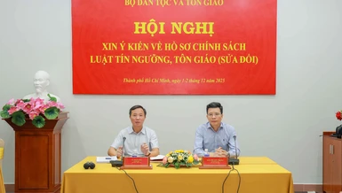 Hội nghị xin ý kiến về hồ sơ chính sách Luật Tín ngưỡng, tôn giáo (sửa đổi) do Ban Tôn giáo Chính phủ - Bộ Dân tộc và Tôn giáo tổ chức - Ảnh: Nguyên Tài/BGN