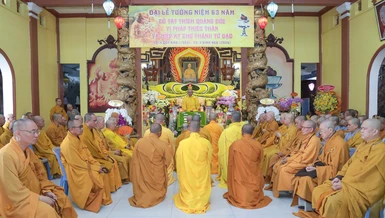Trang nghiêm Lễ tưởng niệm Bồ-tát Thích Quảng Đức tại tổ đình Quán Thế Âm - di tích cuối cùng của ngài - Ảnh: Nguyên Tài/BGN