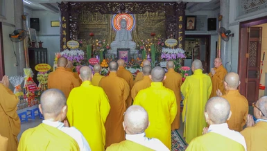 Trang nghiêm Lễ tưởng niệm Hòa thượng Thích Mật Nguyện tại chùa Linh Quang (P.Bình Lợi Trung, TP.HCM) - Ảnh: Nguyên Tài/BGN