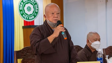 Hòa thượng Thích Thiện Minh, Trưởng ban Trị sự lâm thời GHPGVN TP.Thủ Đức chủ trì buổi họp