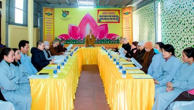 Đại đức Thích Nguyên Hiệp, Trưởng ban trị sự GHPGVN huyện Nga Sơn chủ trì hội nghị