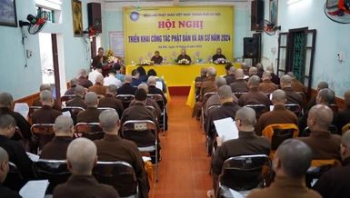 Hội nghị triển khai công tác tổ chức Đại lễ Phật đản và khóa An cư kiết hạ Phật lịch 2568 diễn ra tại Văn phòng Ban Trị sự GHPGVN TP.Hà Nội - chùa Mộ Lao, vào ngày 10-4
