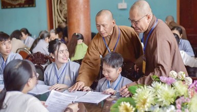 Hội thi giáo lý Phật tử năm 2024 cấp quận, huyện có nhiều Phật tử trẻ tham gia - Ảnh: Quảng Đạo/BGN