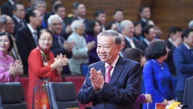 Tổng Bí thư Tô Lâm dự Lễ công bố nghị quyết thành lập TP.HCM mới tại Học viện Cán bộ TP.HCM, sáng nay 30-6 - Ảnh: Nguyễn Anh