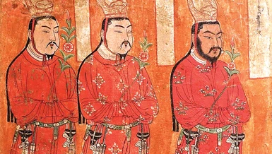 Các hoàng tử Duy Ngô Nhĩ, Bezeklik, Hang động 9, c. Thế kỷ VIII - IX sau Tây lịch, tranh tường - Bảo tàng Dân tộc học, Berlin