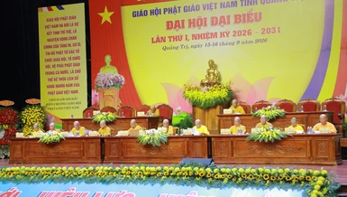 Phiên làm việc đầu tiên Đại hội đại biểu Phật giáo tỉnh Quảng Trị lần thứ I, nhiệm kỳ 2026-2031 vào chiều nay, 15-9