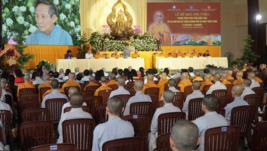 Lễ bế mạc hội thảo được diễn ra tại đại giảng đường Minh Châu - Ảnh: Quảng Hậu/BGN