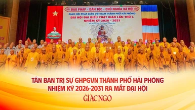 Tân Ban Trị sự GHPGVN TP.Hải Phòng, nhiệm kỳ 2026-2031 - Ảnh: Quảng Hậu - Thiết kế: Nguyện Truyền/BGN