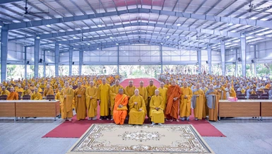 Chư tôn đức Ban Trị sự GHPGVN Thành phố thăm trường hạ Học viện Phật giáo VN tại TP.HCM - Ảnh: Quảng Đạo/BGN