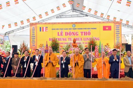 Chính thức động thổ trùng tu ngôi đại hùng bảo điện chùa Linh Ứng (xã Vĩnh Thịnh, TP.Hải Phòng)