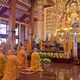 Ban Kiến đàn và chư tôn đức cầu thỉnh Đại lão Hòa thượng Thích Trí Quảng, Pháp chủ GHPGVN, Tuyên Luật sư Đại giới đàn Thanh Kiểm khai đạo giới tử - Ảnh: Quảng Đạo/BGN