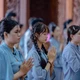 Bạn trẻ về chùa Quốc Ân Khải Tường tham dự khóa tu Ngày an lạc - Ảnh: Đăng Huy