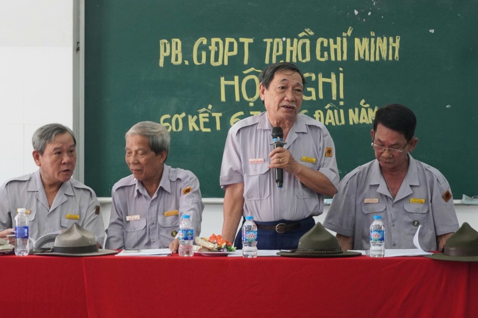 Huynh trưởng Thị Cư Nguyễn Thanh Minh, Trưởng Phân ban Gia đình Phật tử TP.HCM phát biểu 