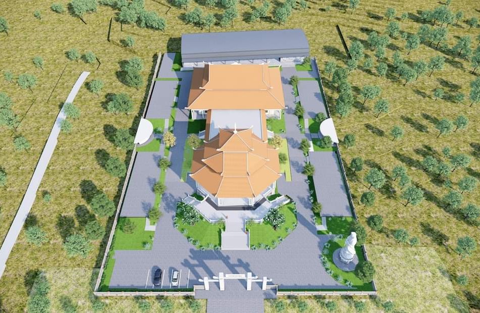 Phối cảnh tổng thể chánh điện và tổ đường Minh Đăng Quang tại tịnh xá Linh Sơn