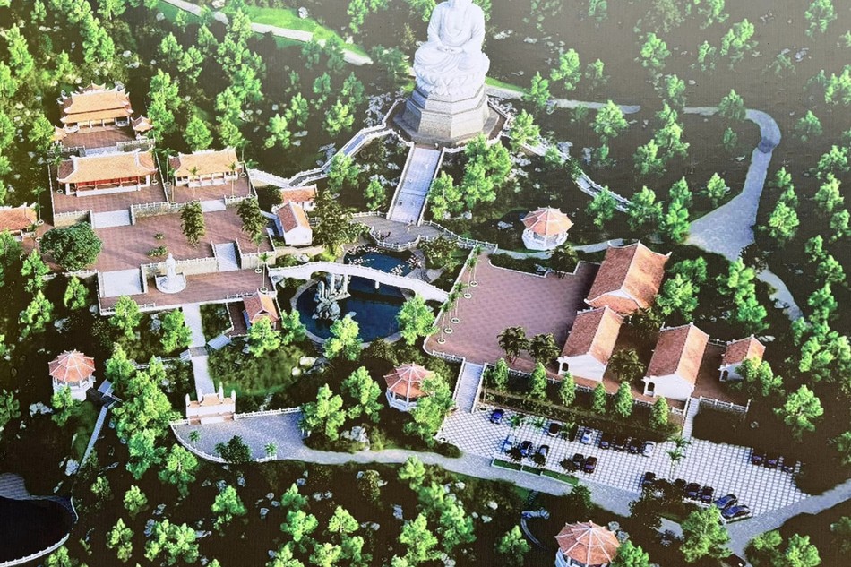 Phối cảnh tổng thể chùa Long Đàm, điểm nhấn là tôn tượng Đức Phật Bổn Sư Thích Ca Mâu Ni cao hơn 43m 