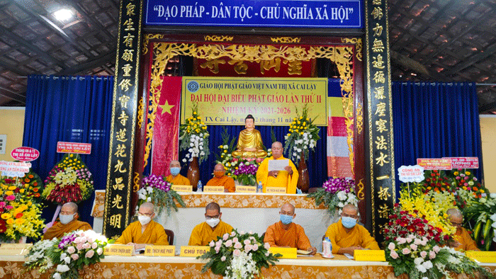 Hòa thượng Thích Huệ Minh, phát biểu chỉ đạo tại Đại hội Phật giáo thị xã Cai Lậy nhiệm kỳ 2021-2026