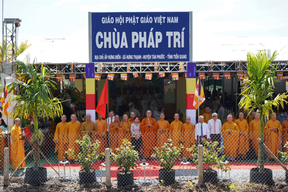 Dựng bảng chùa Pháp Trí tại ấp Hưng Điền, xã Hưng Thạnh, H.Tân Phước
