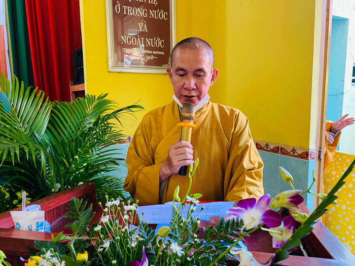 Đại đức Thích Quảng Hiệp, Trưởng ban Trị sự Phật giáo huyện Cai Lậy phát biểu khai mạc Đại đức Thích Quảng Hiệp, Trưởng ban Trị sự Phật giáo huyện Cai Lậy phát biểu khai mạc