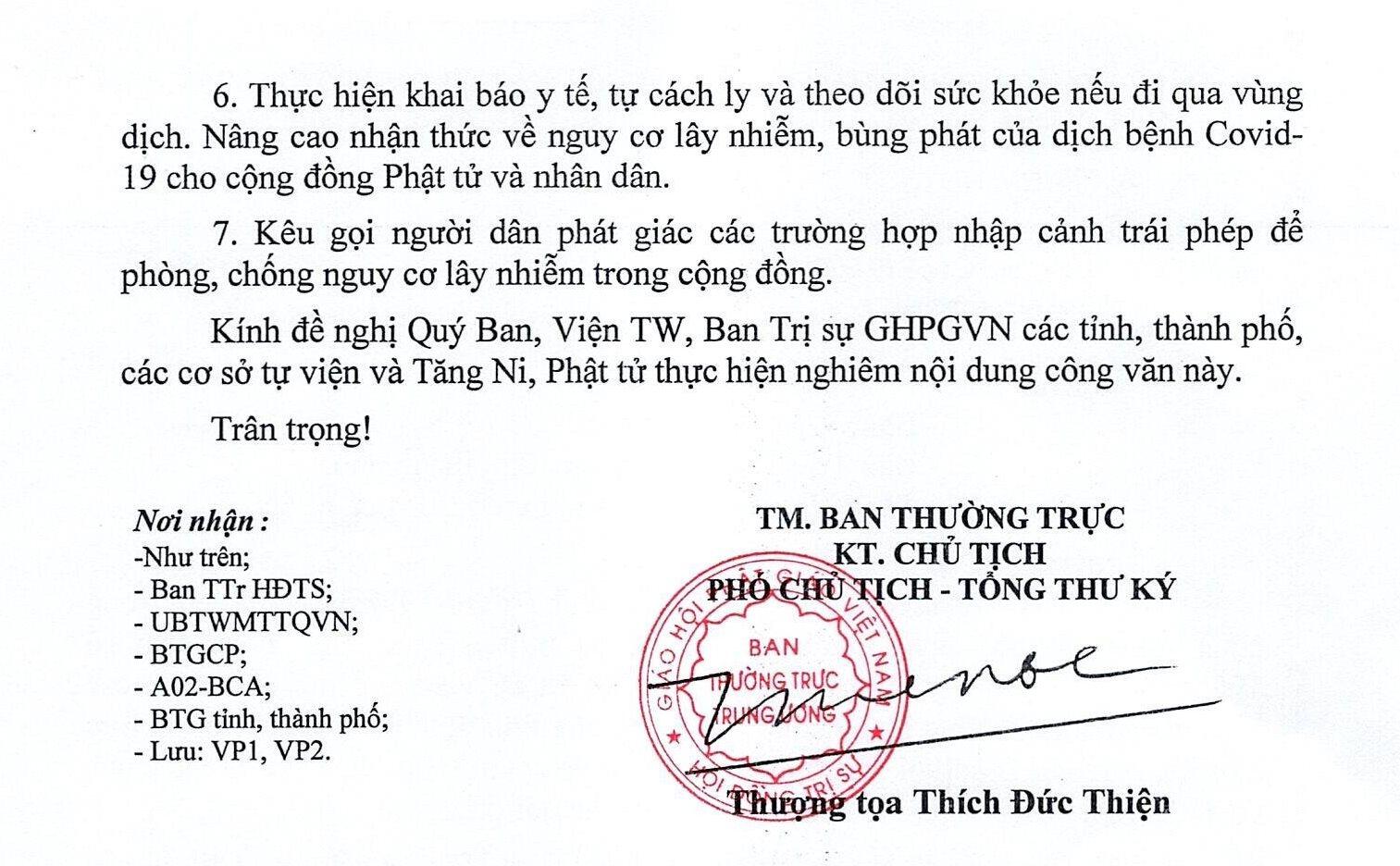 Công văn do Thượng tọa Thích Đức Thiện ký Công văn do Thượng tọa Thích Đức Thiện ký