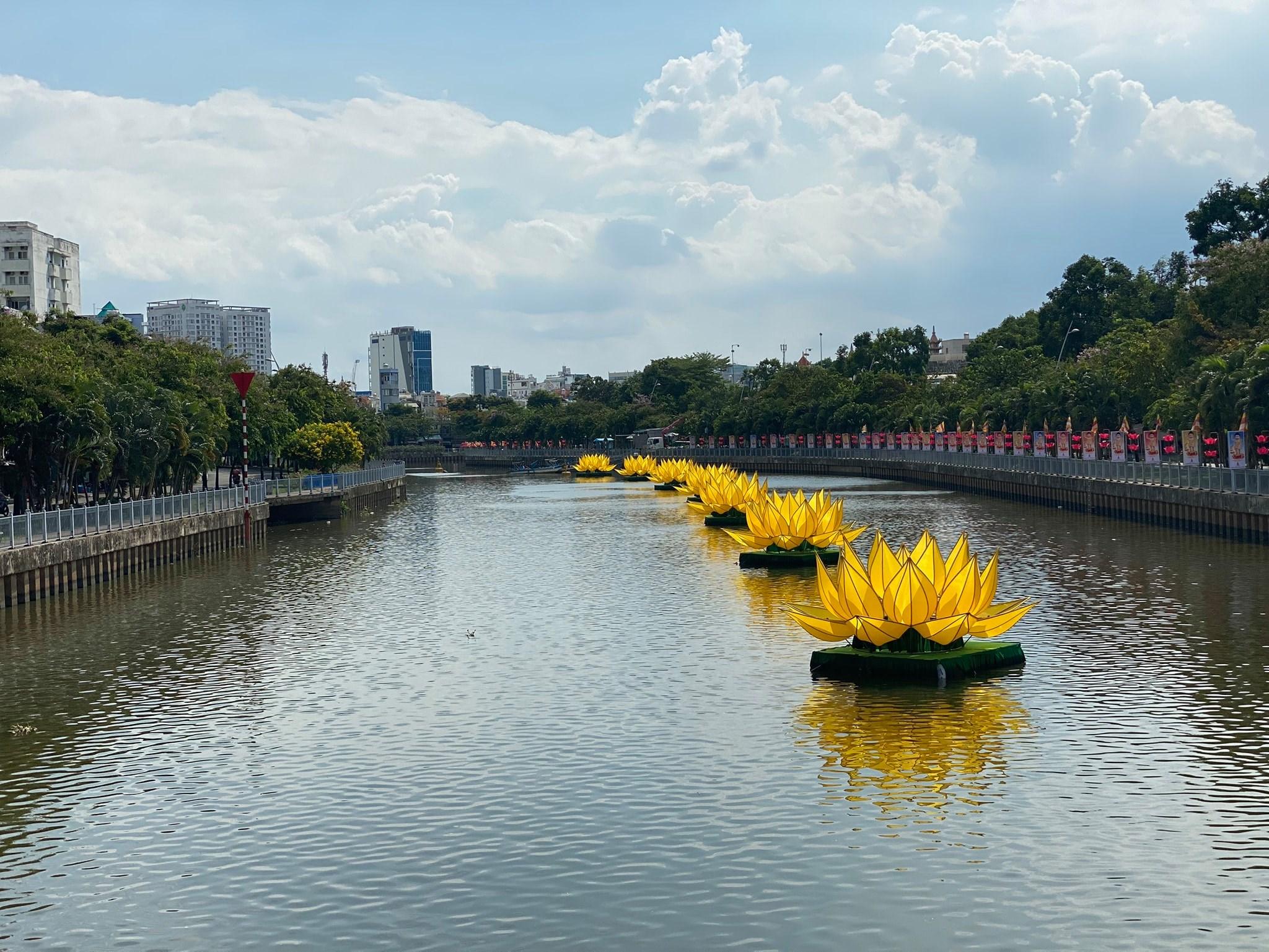 7 đóa hoa sen trên dòng kênh xanh - Ảnh: QÂTV