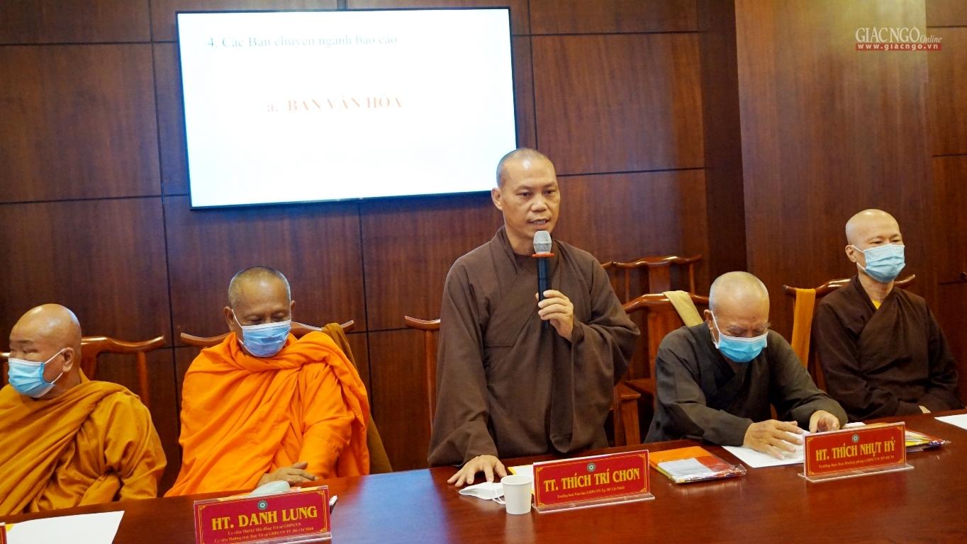 Thượng tọa Thích Trí Chơn, Trưởng ban Văn hóa báo cáo về tổ chức triển lãm Thượng tọa Thích Trí Chơn, Trưởng ban Văn hóa báo cáo về tổ chức triển lãm