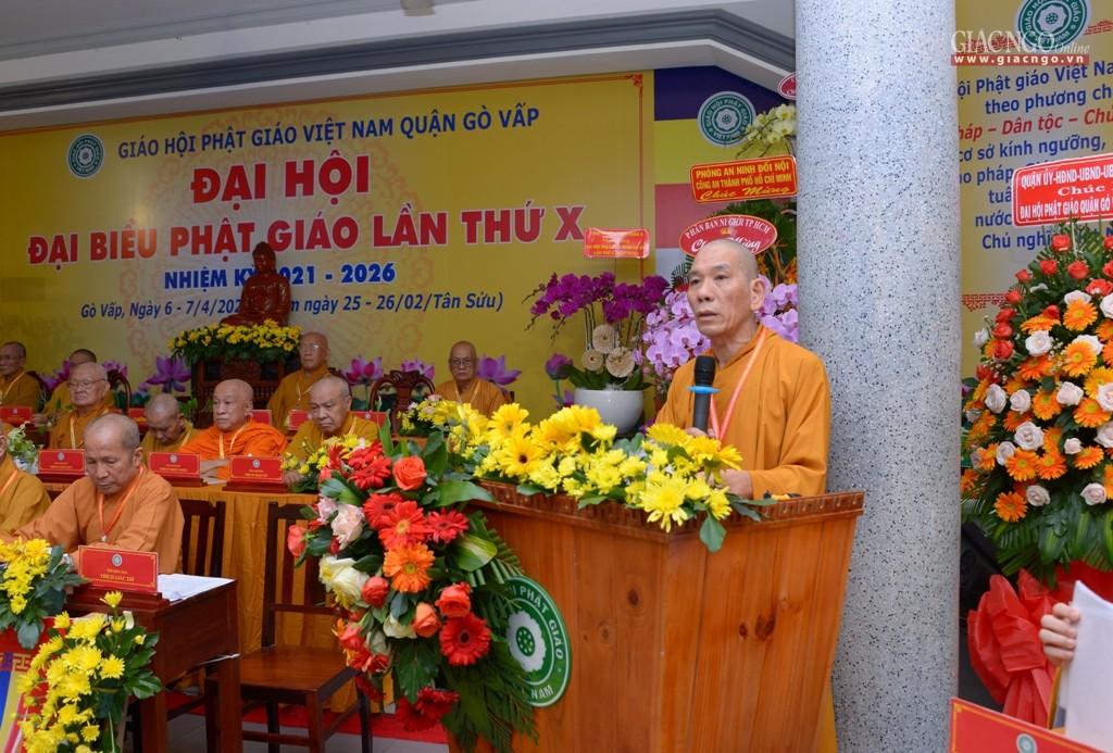 Thượng tọa Thích Giác Trí, Trưởng ban Trị sự GHPGVN quận Gò Vấp đọc diễn văn bế mạc đại hội Thượng tọa Thích Giác Trí, Trưởng ban Trị sự GHPGVN quận Gò Vấp đọc diễn văn bế mạc đại hội