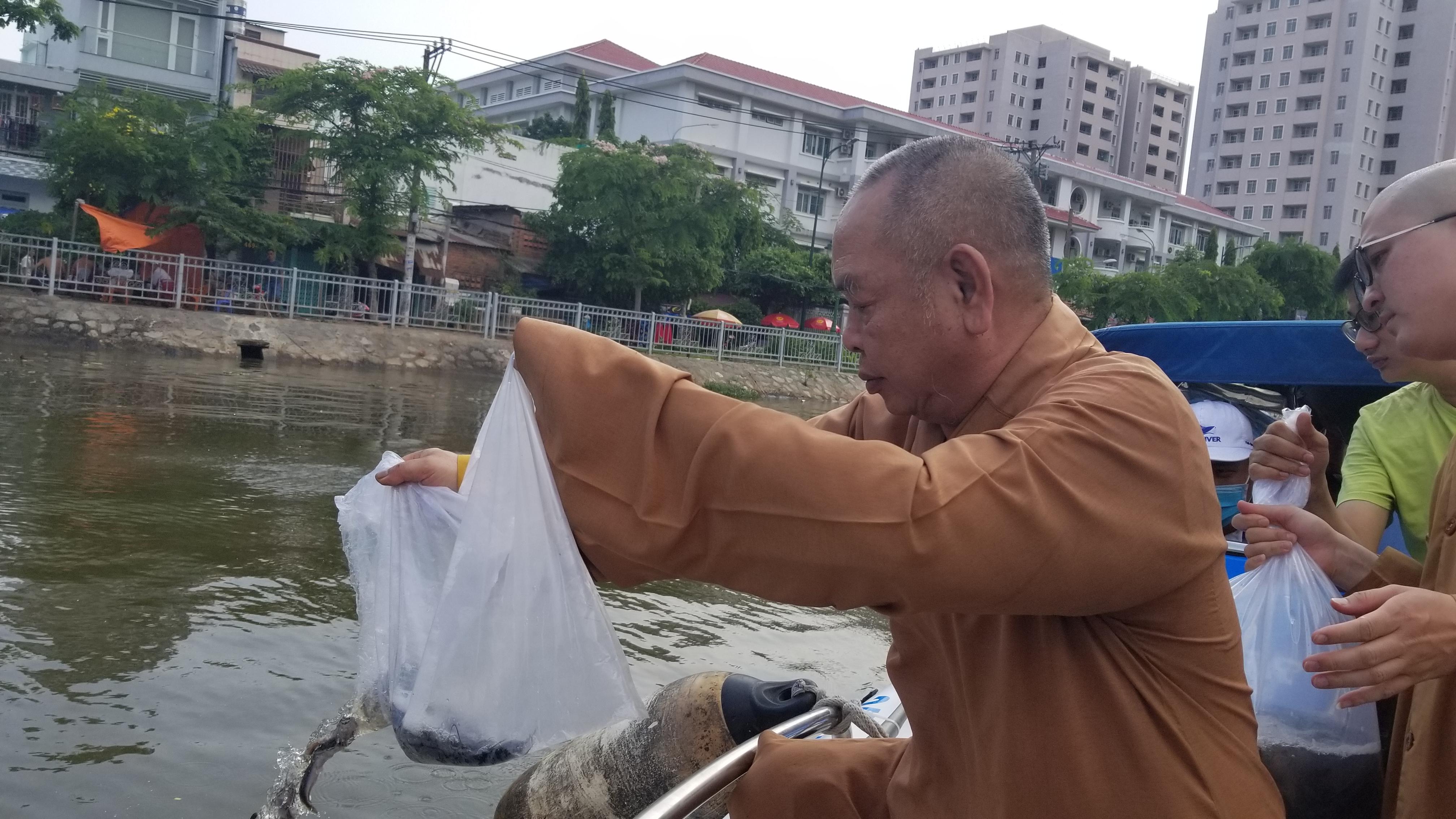 Thượng tọa Thích Huệ Công thả cá phóng sanh Thượng tọa Thích Huệ Công thả cá phóng sanh