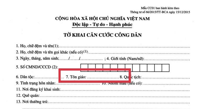 Mục 7 trên Tờ khai Căn cước công dân Mục 7 trên Tờ khai Căn cước công dân