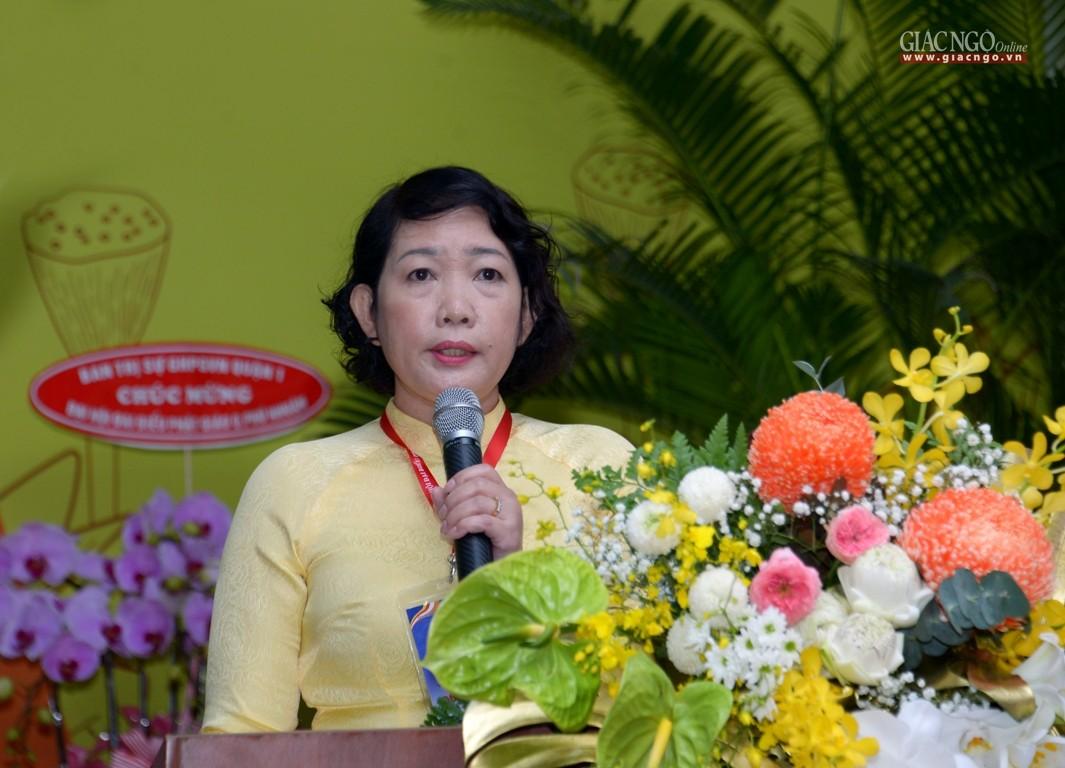 Bà Trần Trọng Kim, Trưởng ban Dân vận Quận ủy, Chủ tịch Ủy ban MTTQVN quận Phú Nhuận phát biểu