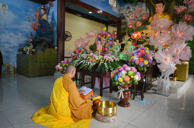 Những câu kinh, tiếng kệ được một chư Tăng chùa Tam Bửu (quận 7) trì tụng dâng lên cúng dường Đức Phật trong tuần lễ Phật đản Phật lịch 2566